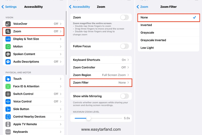 غیرفعال کردن Grayscale در تنظیمات زوم